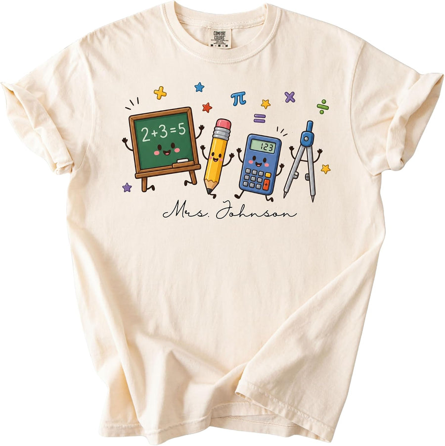 Personalized Math Teacher Shirt Women Custom Name Stem Geometry Tee Back to School Graphic Tshirt - As Pictured