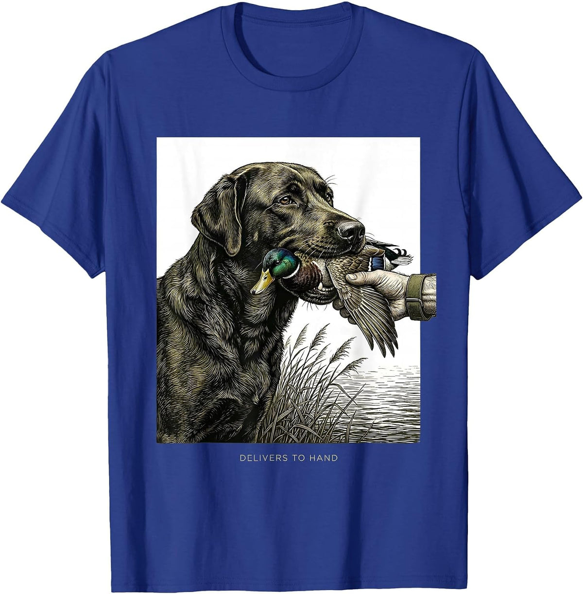 Delivers To Hand Monochromatic Labrador Duck Hunting T-Shirt - Royal Blue