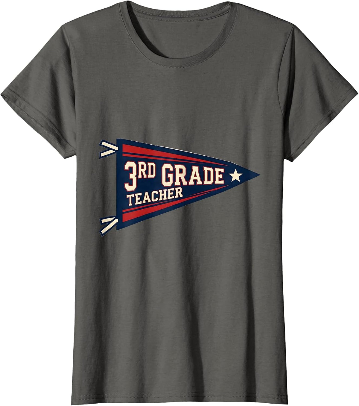 Women's 3rd Grade Teacher Sports Preppy Back to School Pennant Flag T-Shirt - Asphalt Grey
