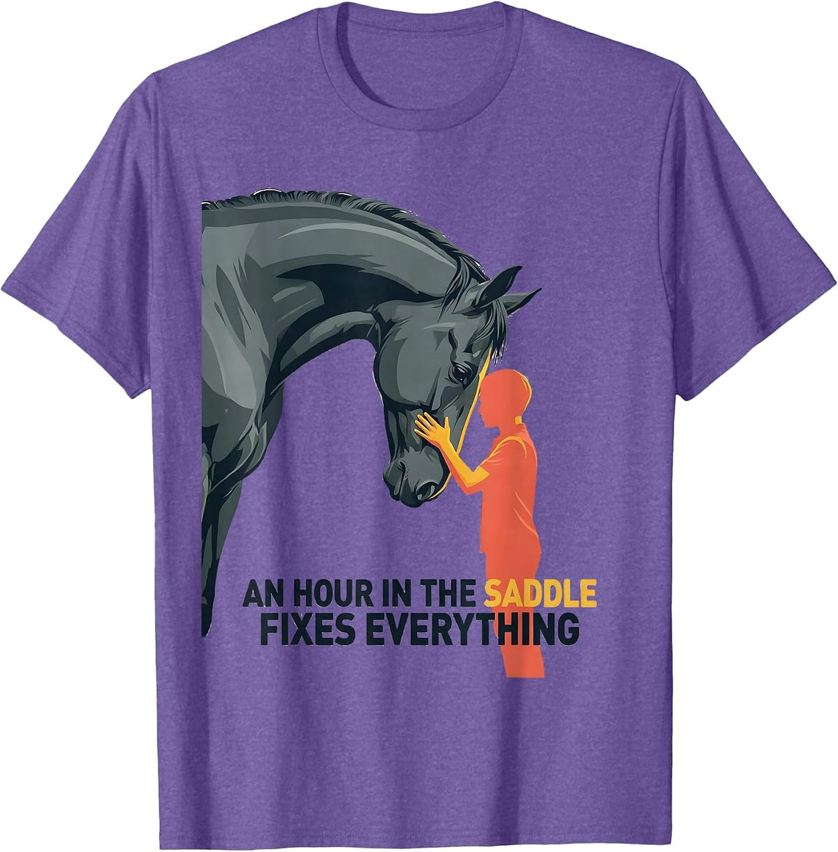 Men's An Hour In The Saddle Fixes Everything Funny Horse Lover T-Shirt - Purple Heather