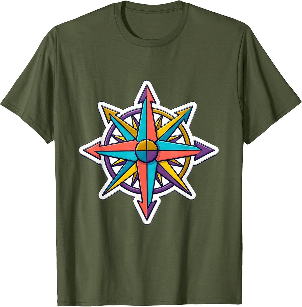 Neurodiversity Compass Rose All Directions Art T-Shirt - Olive Green