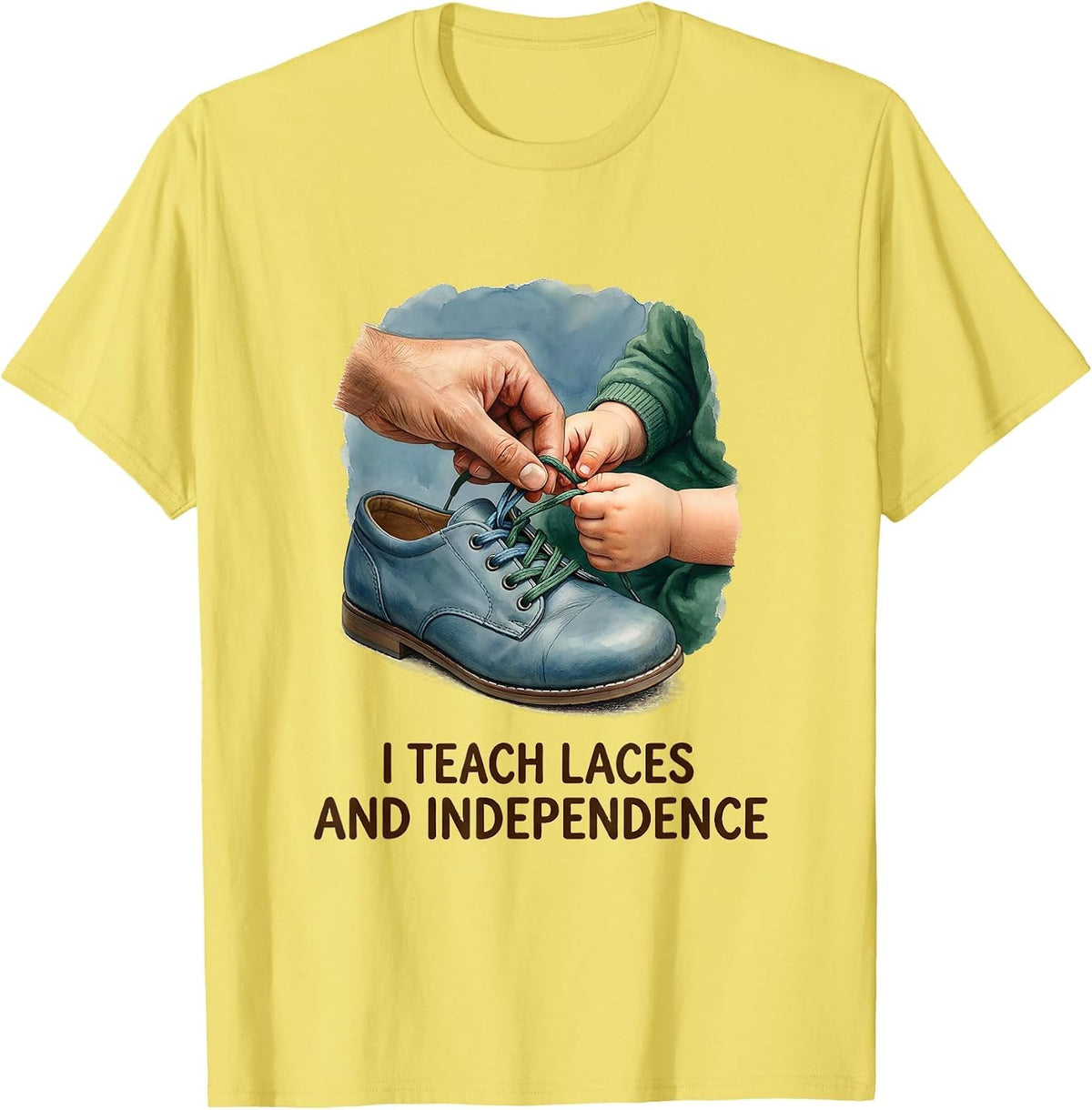 Men's I Teach Laces And Independence Retro Occupational Therapy OT T-Shirt - Lemon Yellow