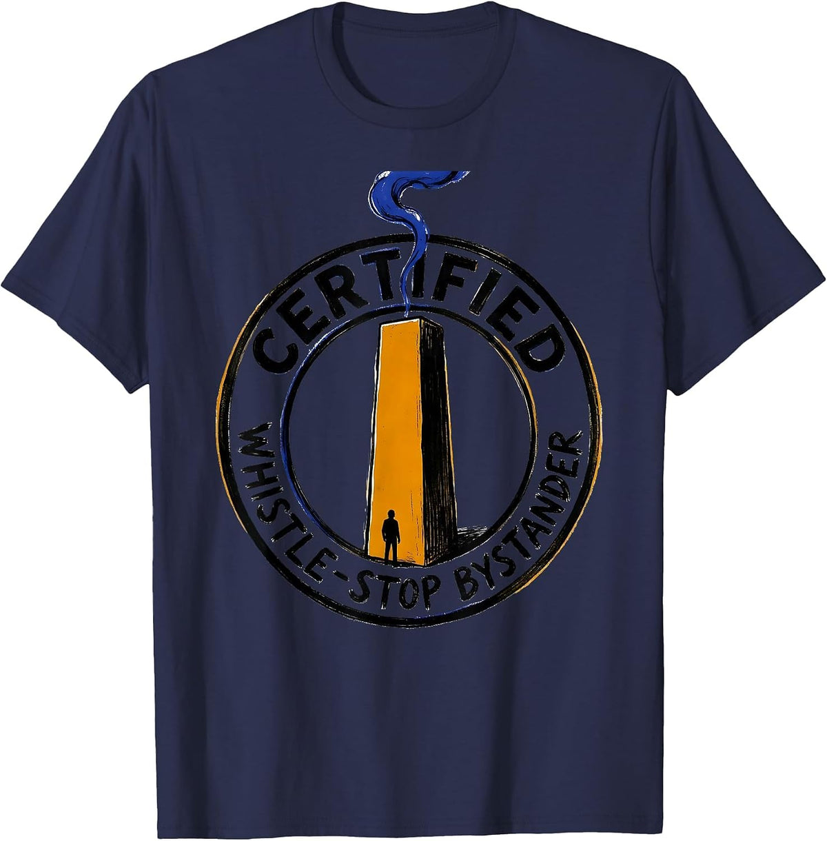 Men's Certified Whistle-Stop Bystander Steam Locomotive Train T-Shirt - Navy Blue