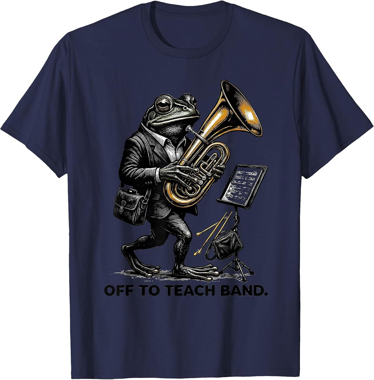 Off To Teach Band Funny Frog Music Teacher Back To School T-Shirt - Navy Blue
