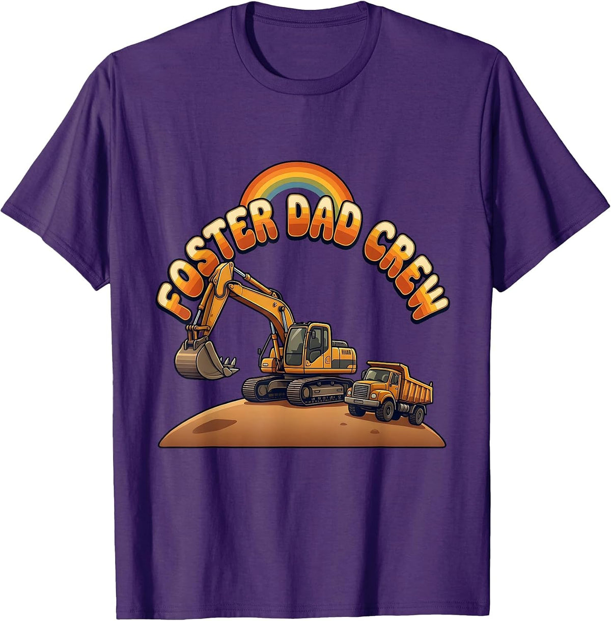 Men's FOSTER DAD CREW Retro Funny Construction Excavator Kids T-Shirt - Purple