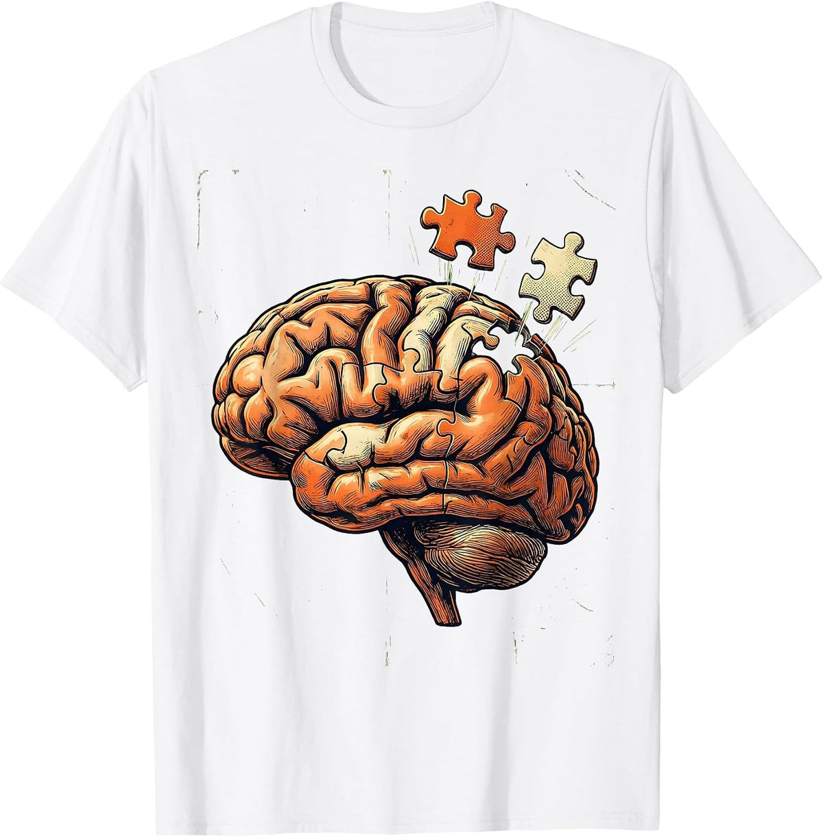 Men's Sped Teacher Brain Puzzle Illustration Graphic T-Shirt - White