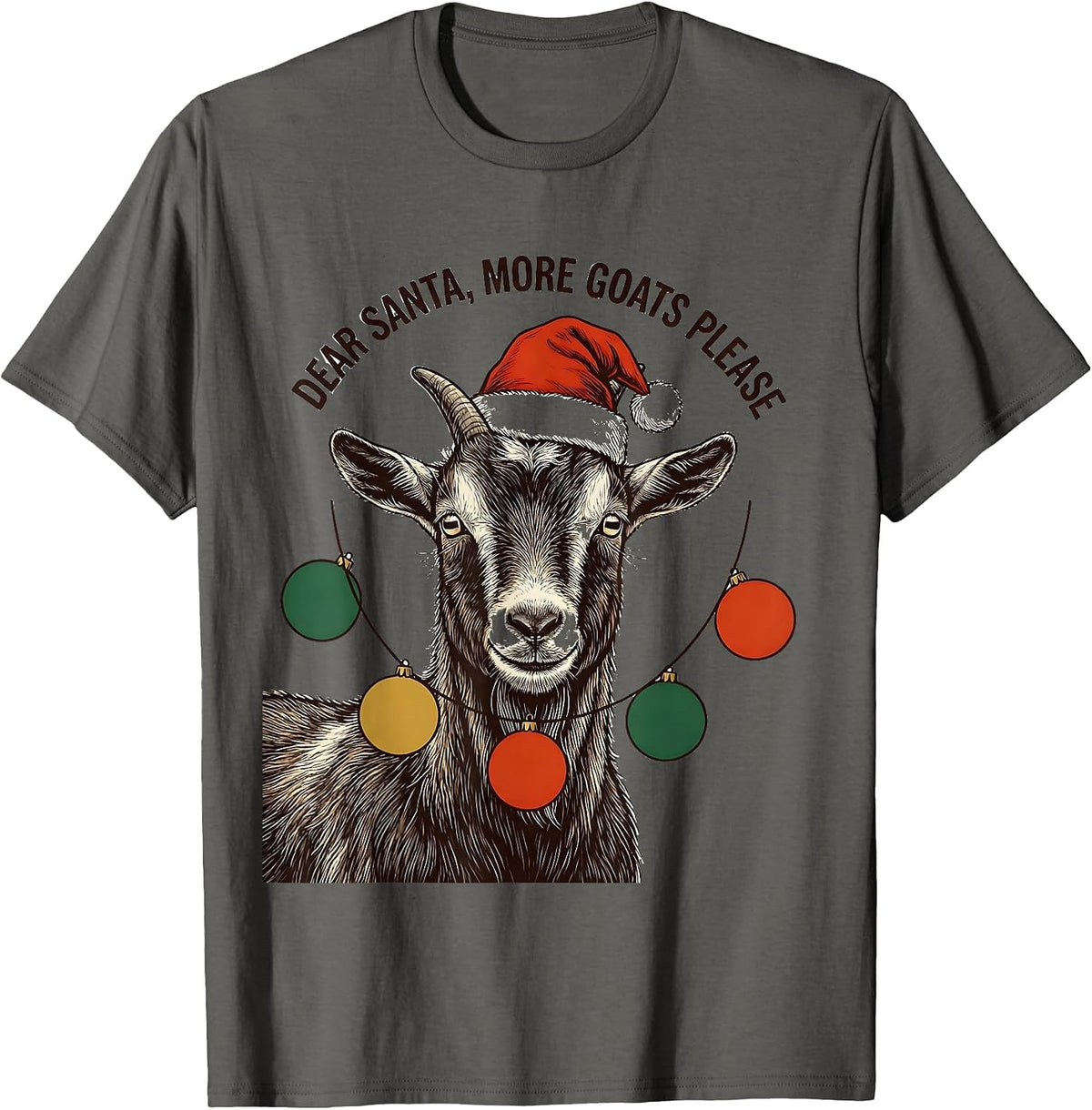 Dear Santa, More Goats Please Whimsical Christmas Goat Lover T-Shirt - Asphalt Grey