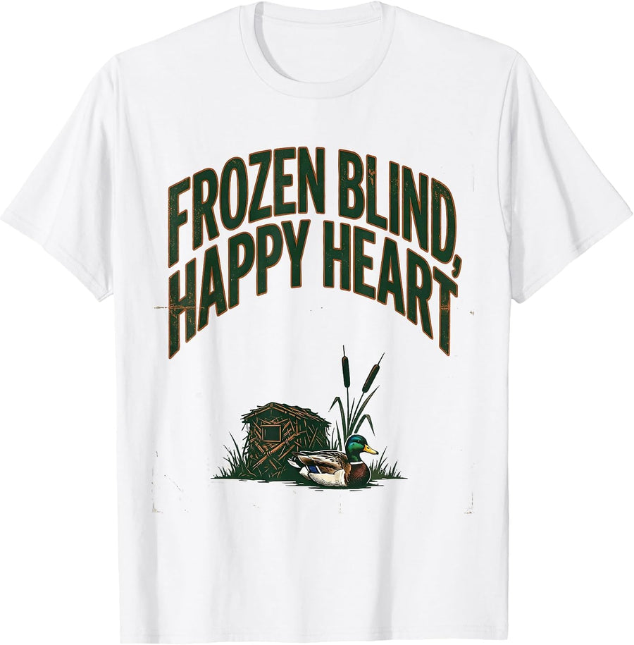 Men's Frozen Blind Happy Heart Vintage Duck Hunting Humor Gift T-Shirt - White