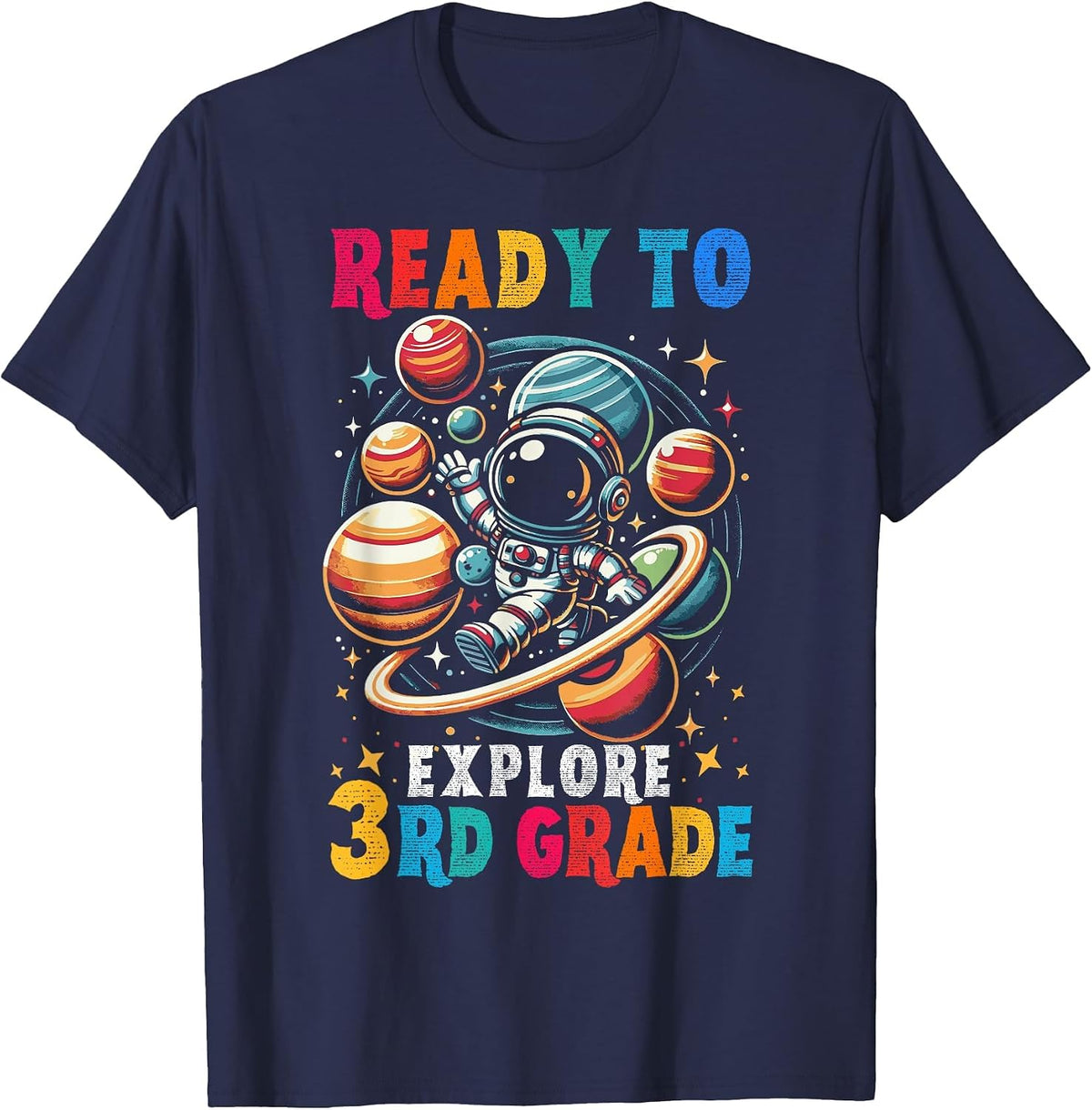 First Day Kids Welcome Back to School Astronaut 3rd Grade T-Shirt - Navy Blue