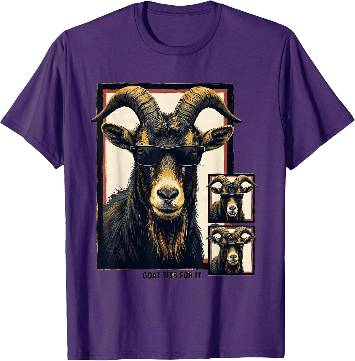 Men's Goat Sits For It Funny Farm Animal Portrait Photobooth T-Shirt - Purple