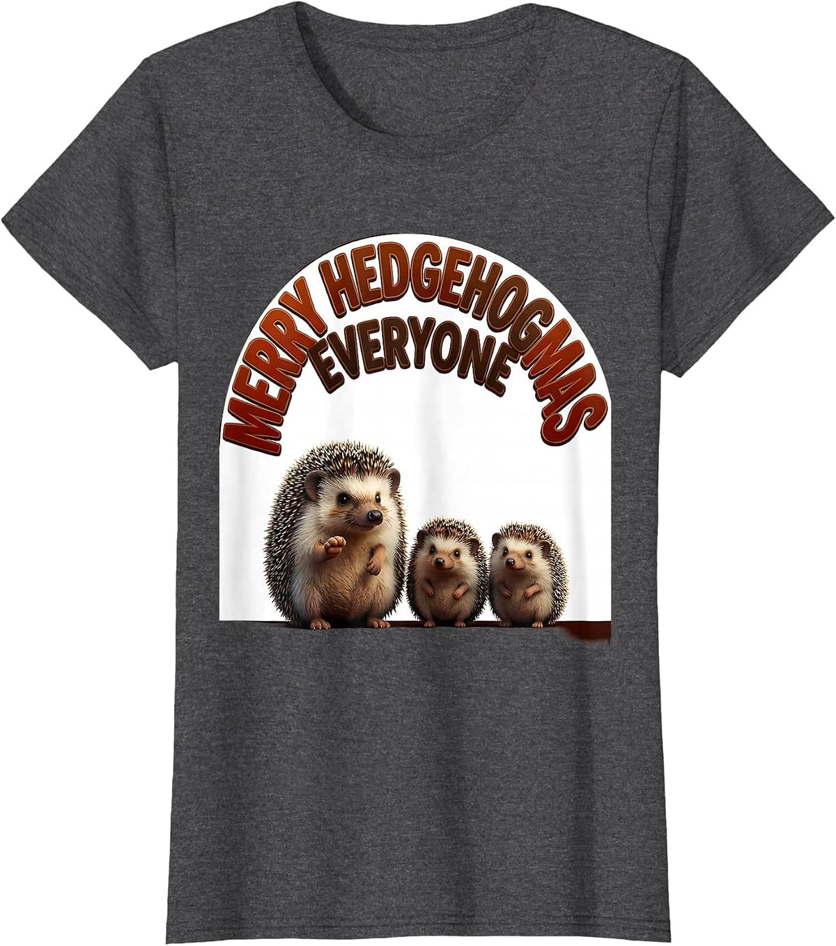 Women's Merry Hedgehogmas Everyone Cute Hedgehog Novelty Animal T-Shirt - Dark Heather Grey
