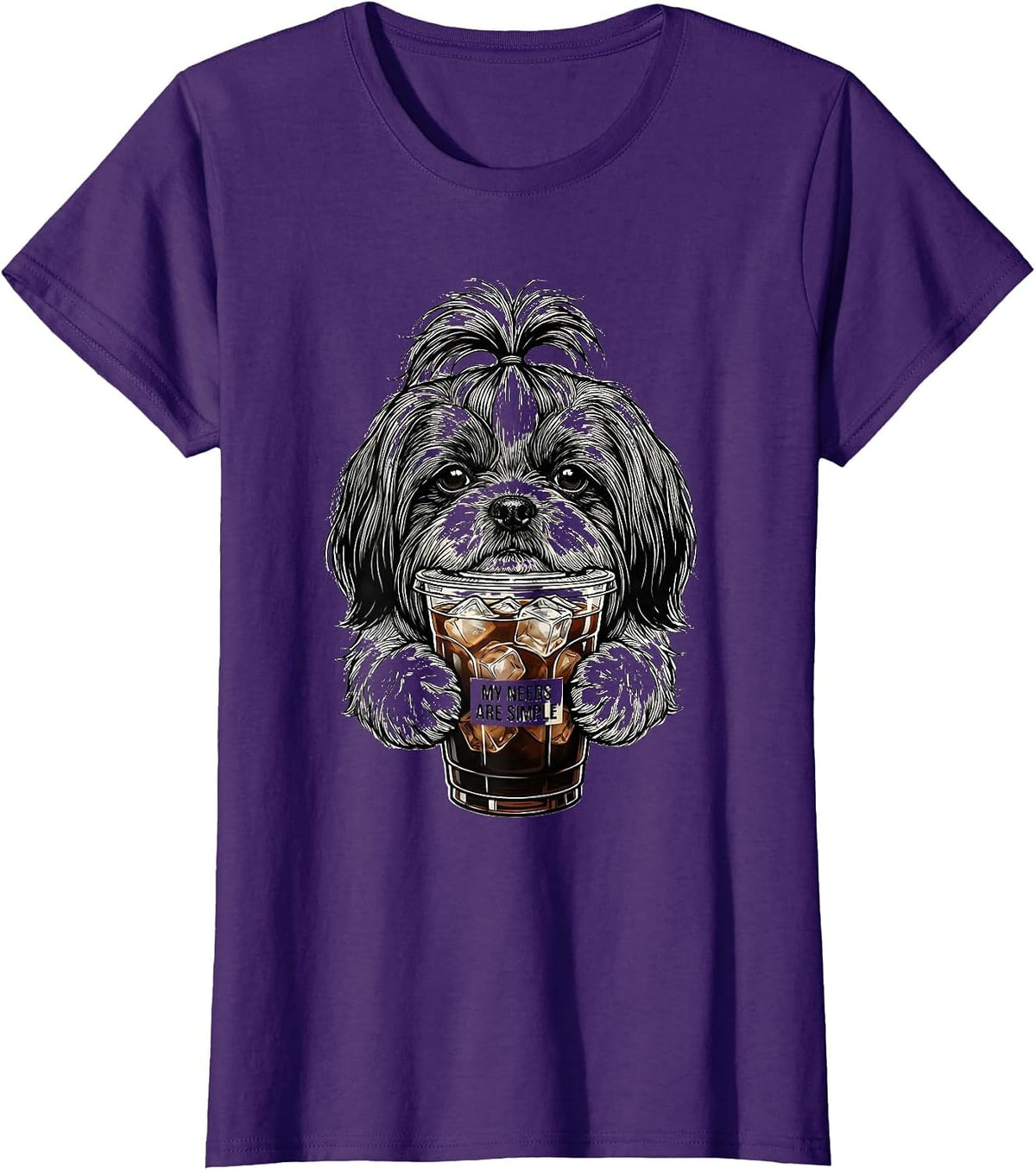 Women's My Needs Are Simple Funny Shih Tzu Dog Lover Iced Coffee T-Shirt - Purple