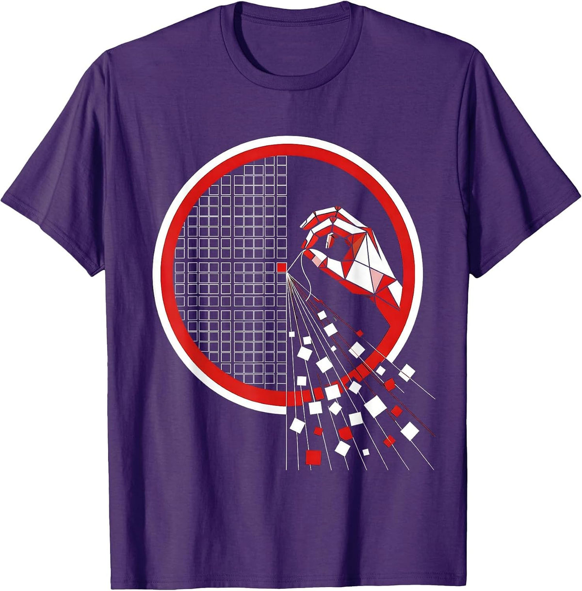 Men's Unraveling Grid Hand Pulling Thread Graphic T-Shirt - Purple