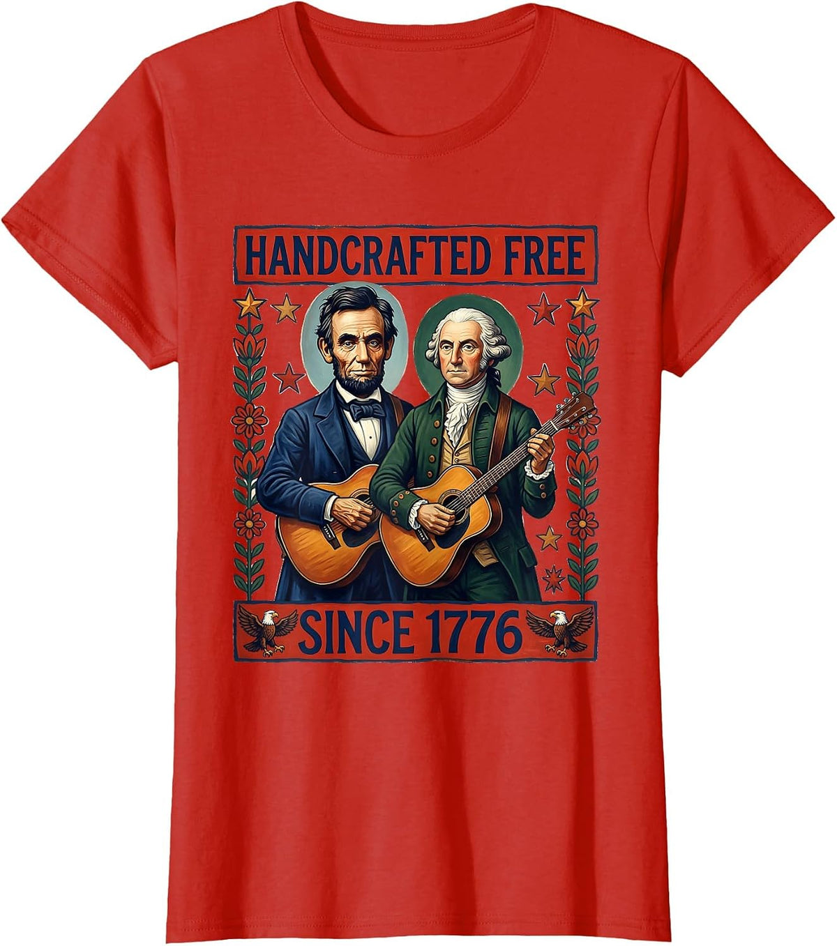 Handcrafted Free Since 1776 Patriotic Design T-Shirt - Red