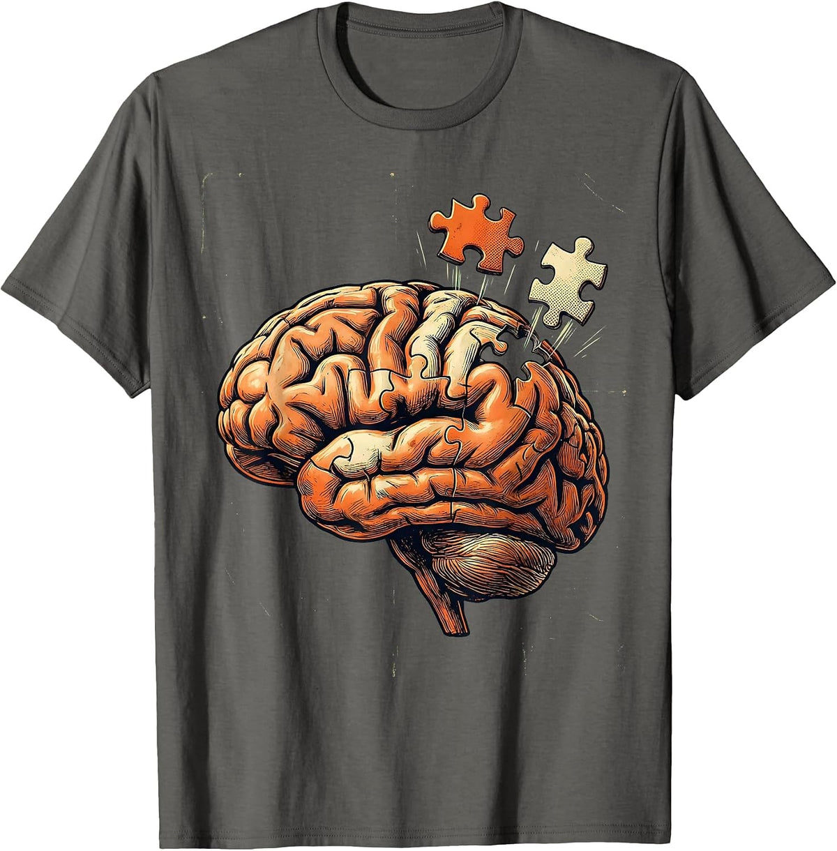 Men's Sped Teacher Brain Puzzle Illustration Graphic T-Shirt - Asphalt Grey