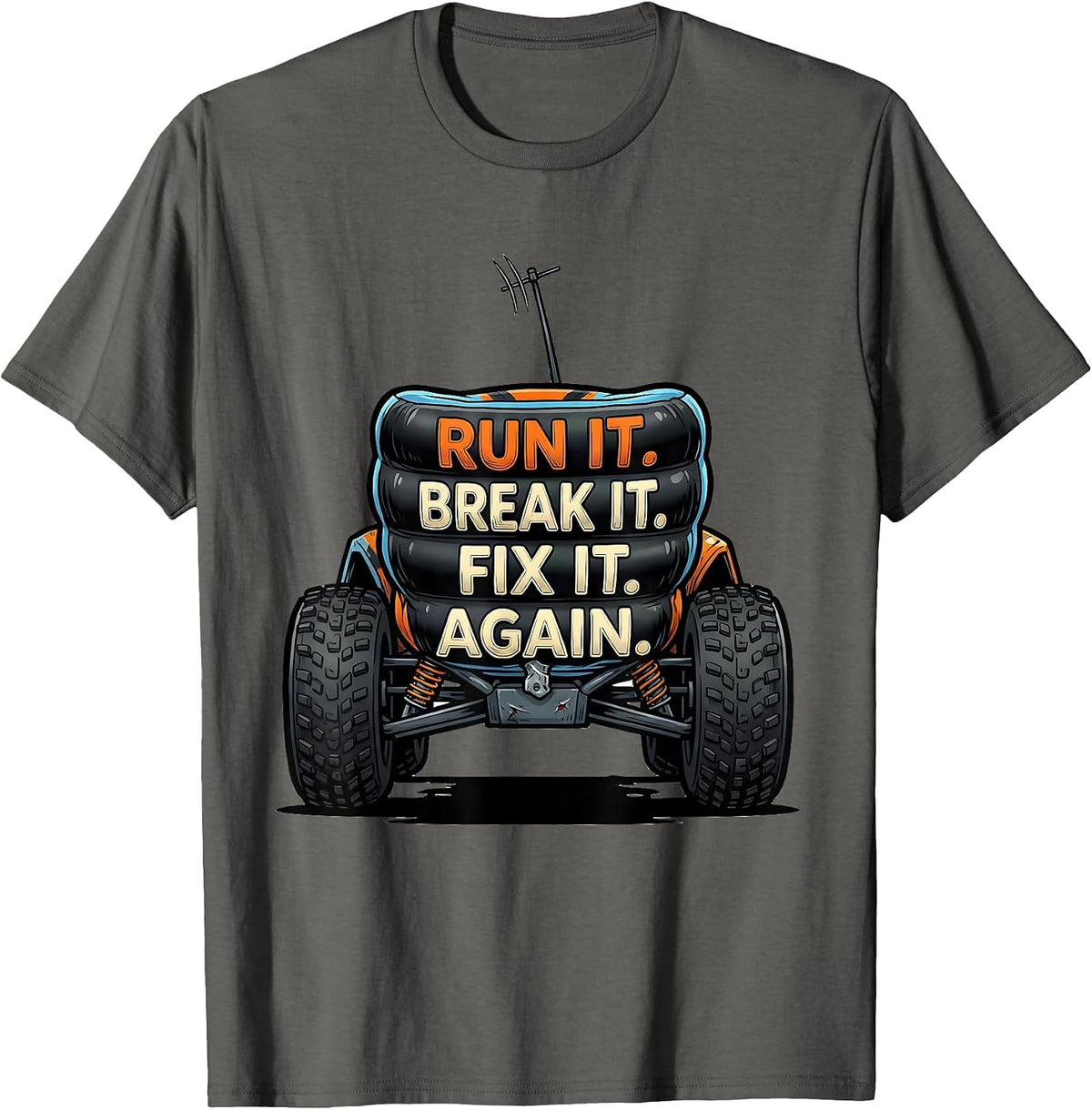 Men's Run It Break It Fix It Again Cartoon RC Car Racing T-Shirt - Asphalt Grey