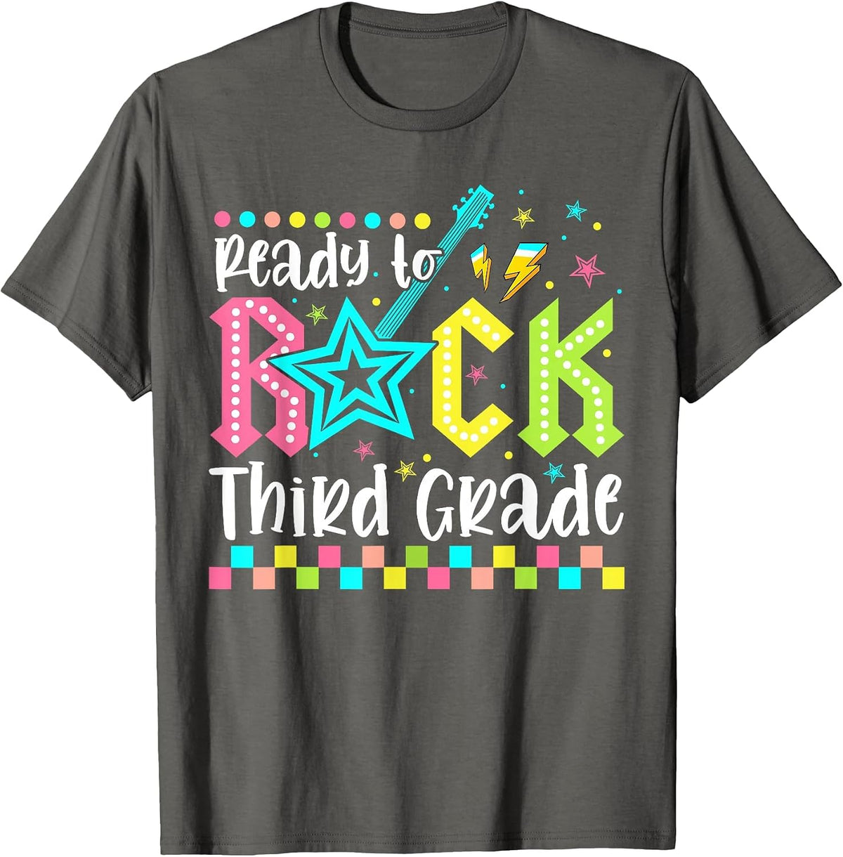 Ready to Rock Third Grade Back to School 3rd Grade Boys Kids T-Shirt - Asphalt Grey