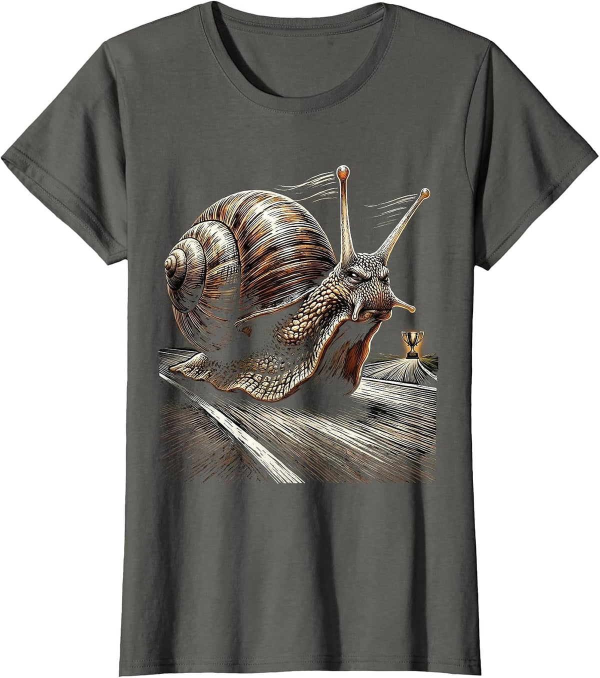 Women's Funny Snail Racing Track Graphic Design T-Shirt - Asphalt Grey