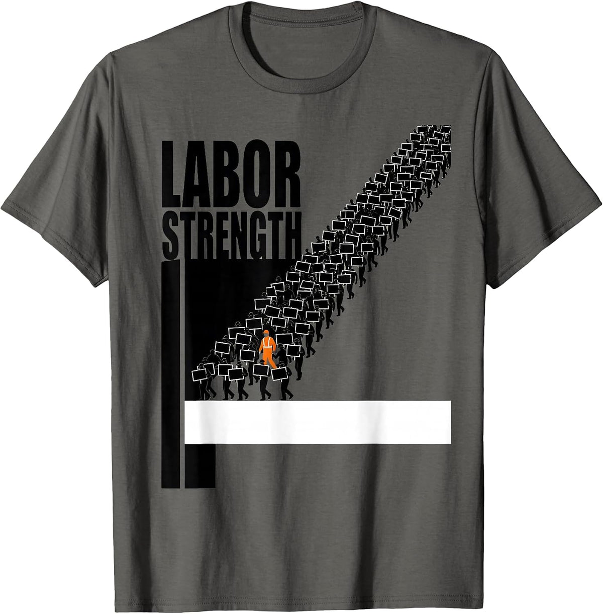 Labor Strength Brutalist Graphic Union Worker Solidarity T-Shirt - Asphalt Grey