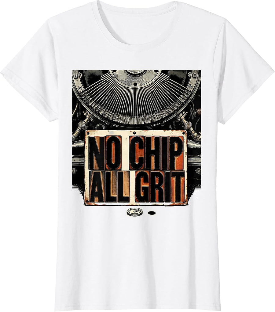 Women's No Chip All Grit Vintage Muscle Car Racing Drag Strip Dad T-Shirt - White