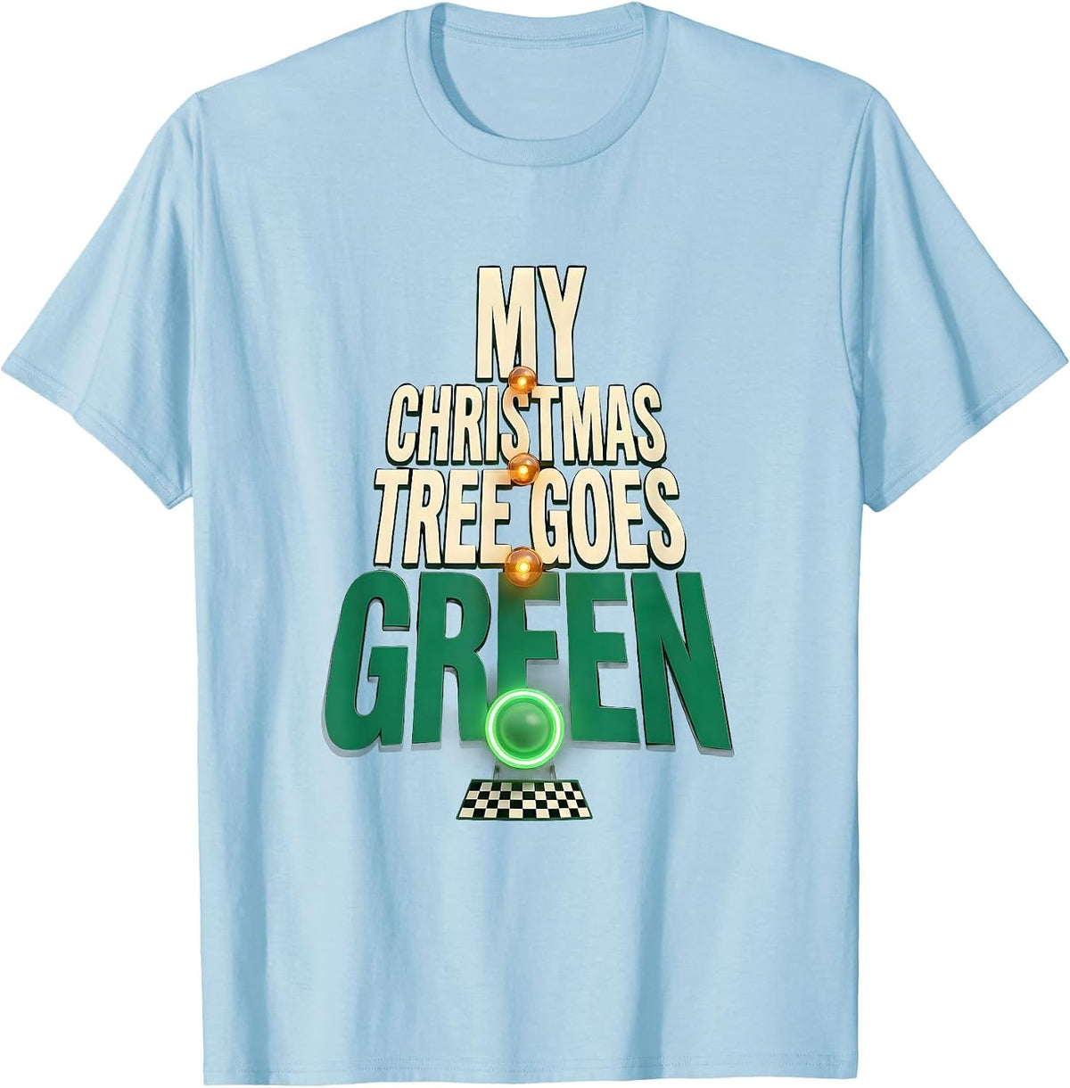 Men's My Christmas Tree Goes Green Funny Drag Racing Muscle Car T-Shirt - Baby Blue