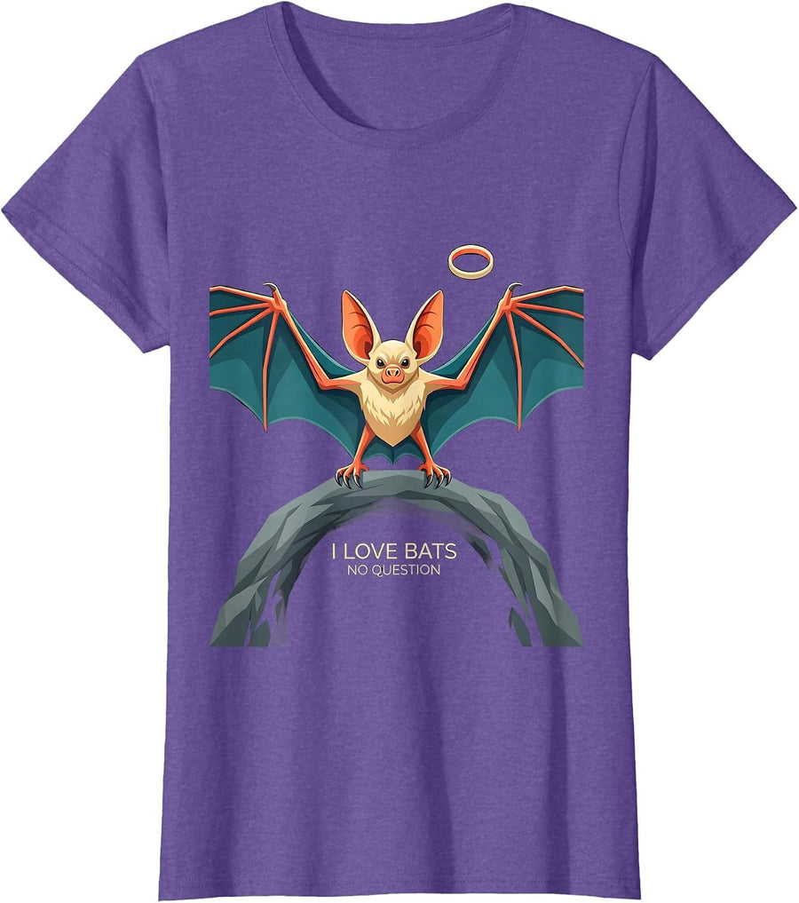 I Love Bats No Question Funny Bat Lover Wildlife T-Shirt - Purple Heather