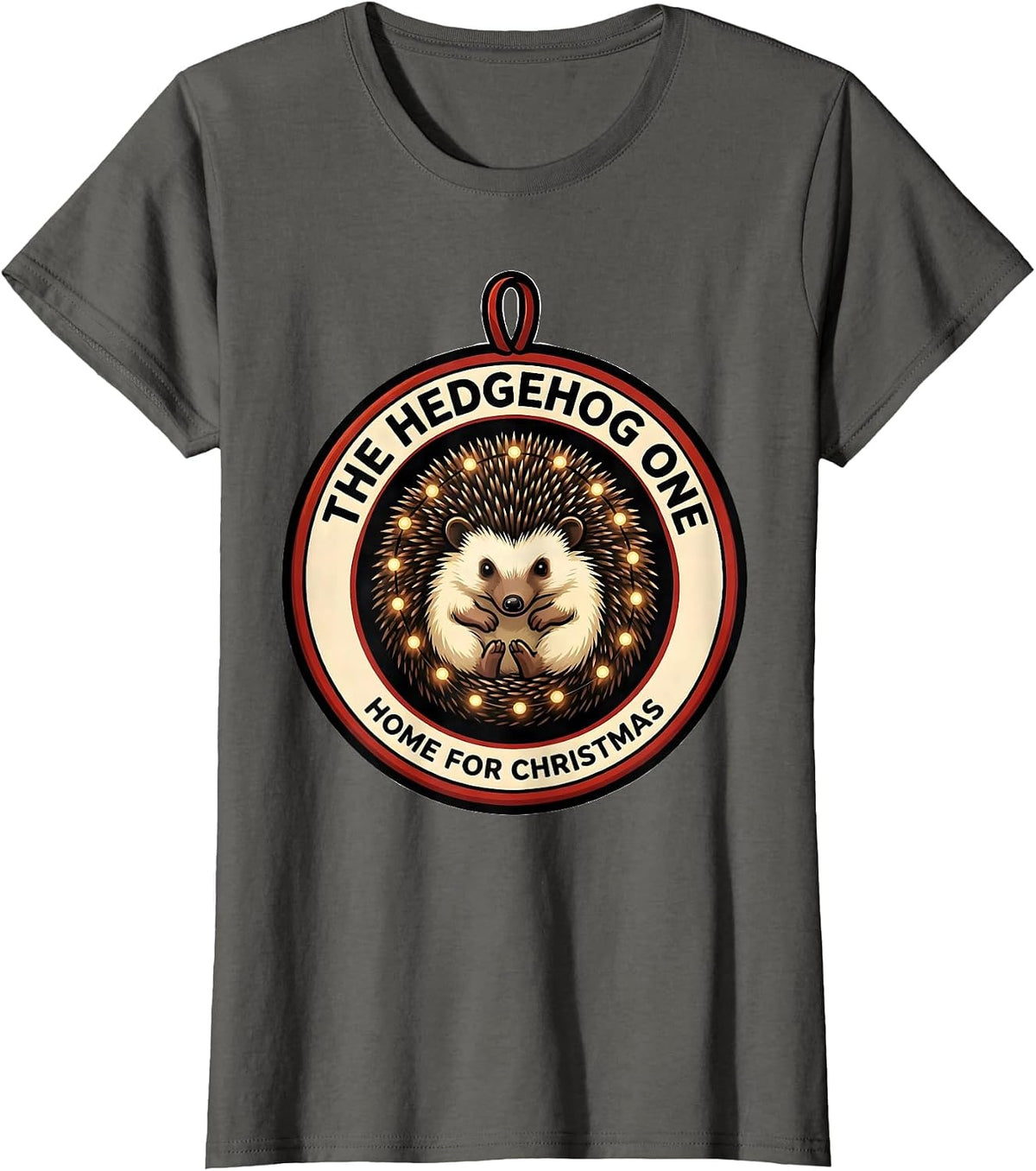 Women's The Hedgehog One Home For Christmas Cute Hedgehog Lover T-Shirt - Asphalt Grey