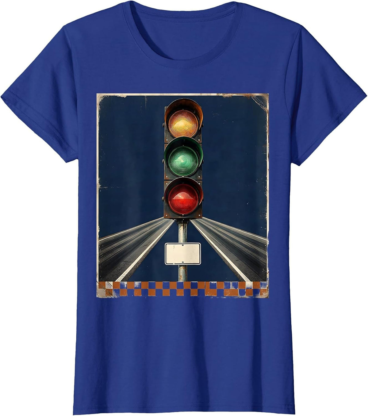 Women's Vintage Staging Light Tower Racing Enthusiast Checkered Flag T-Shirt - Royal Blue