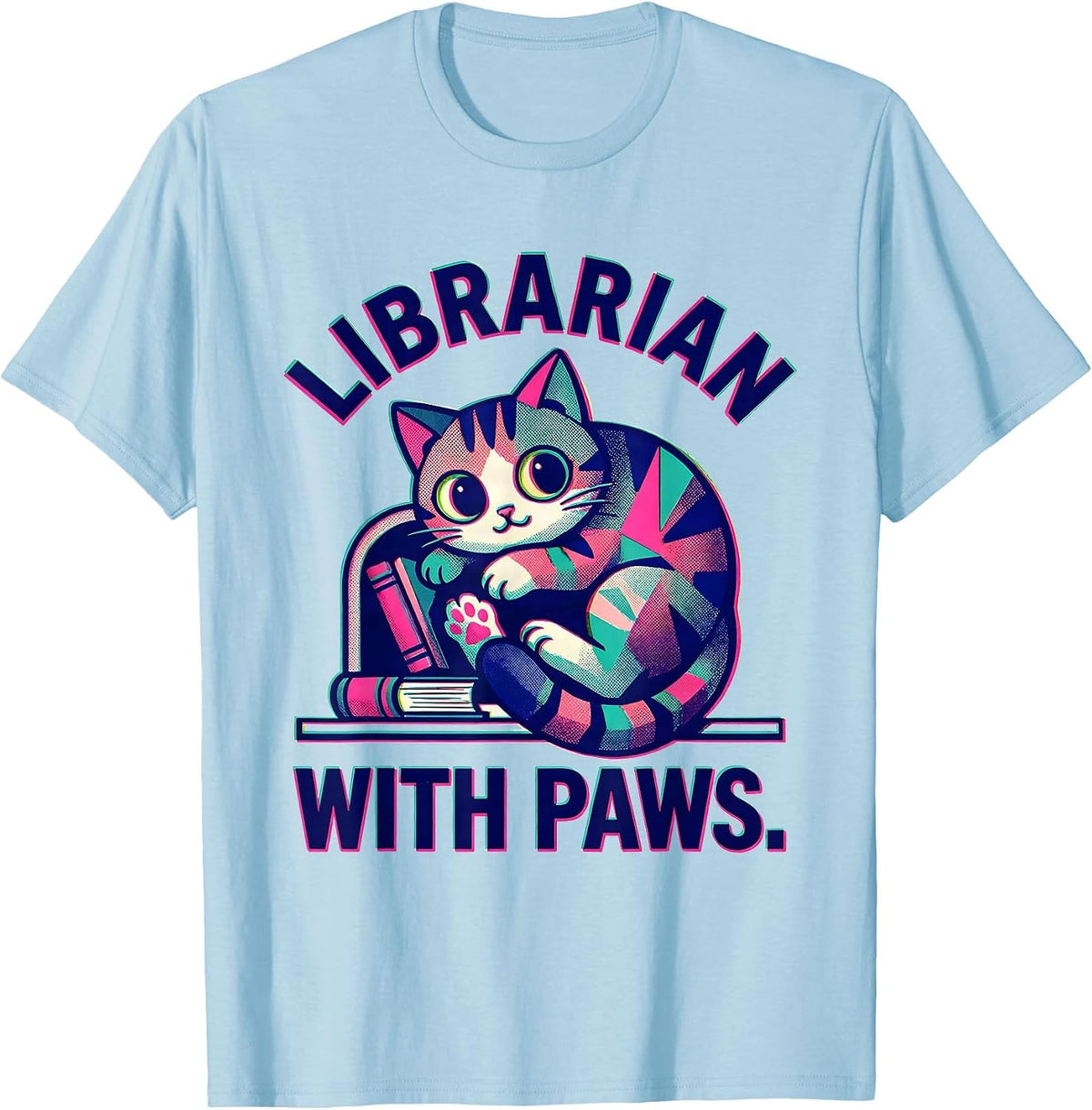 Men's Librarian With Paws Kawaii Cat Lover Cute Library Gift T-Shirt - Baby Blue