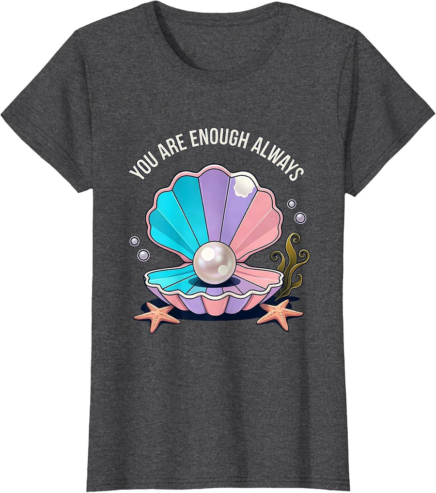 Women's You Are Enough Always Mental Health Matters Design T-Shirt - Dark Heather Grey