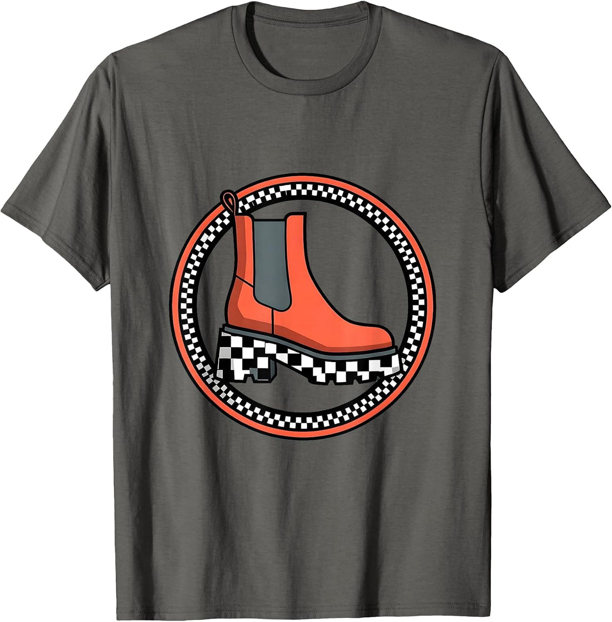 Checkered Platform Boot Graphic Tee T-Shirt - Asphalt Grey