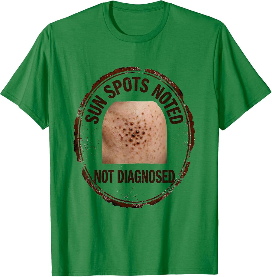 Men's Sun Spots Noted Not Diagnosed Funny Esthetician Skincare T-Shirt - Kelly Green