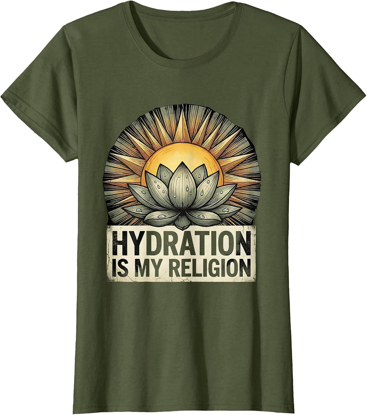 Women's Hydration Is My Religion K-Beauty Skincare Design T-Shirt - Olive Green