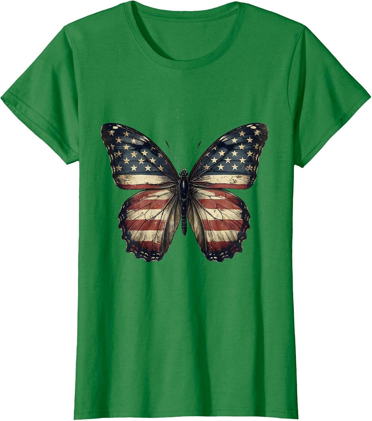 Patriotic Butterfly Wings American Flag Design T-Shirt - Kelly Green