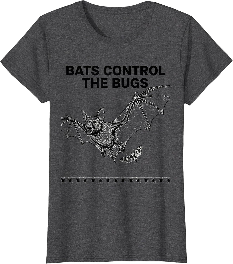 Women's Bats Control The Bugs Funny Bat Lover Halloween Nature T-Shirt - Dark Heather Grey