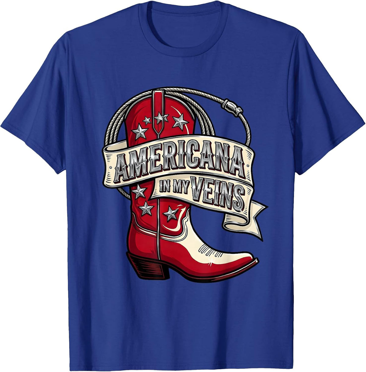 Americana In My Veins Red White and Blue Design T-Shirt - Royal Blue