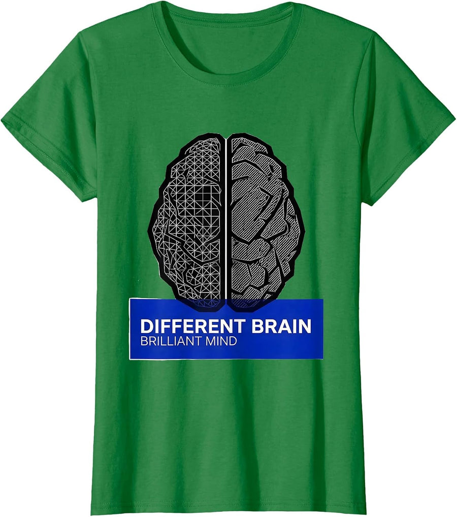 Women's Different Brain Brilliant Mind Neurodiversity Design T-Shirt - Kelly Green