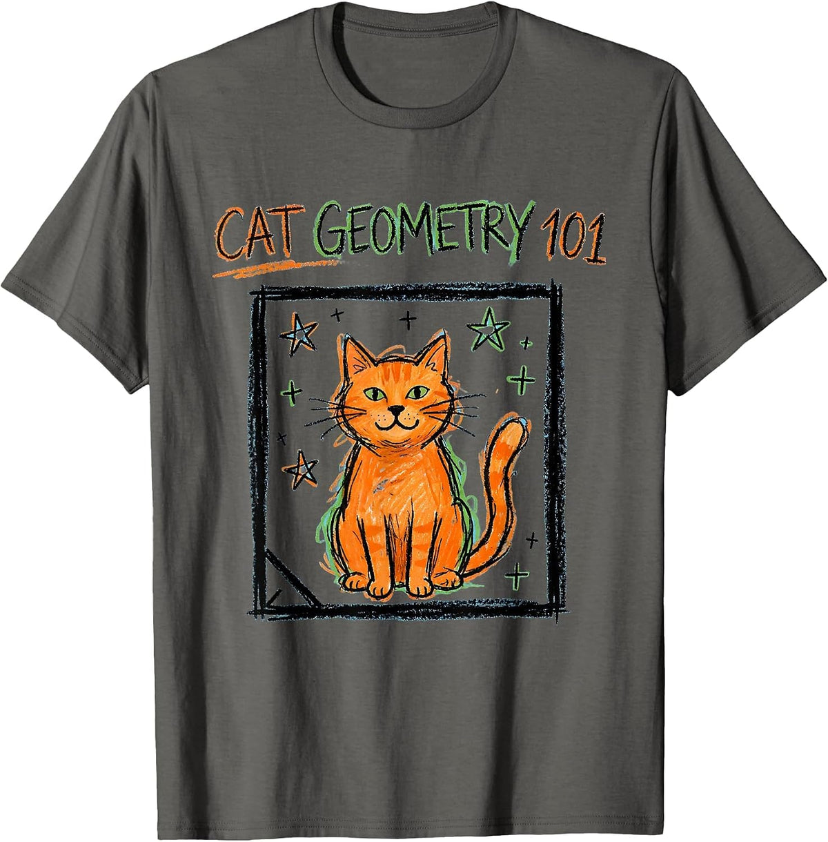 Cat Geometry 101 Funny Math Teacher Cat Lover Gift T-Shirt - Asphalt Grey