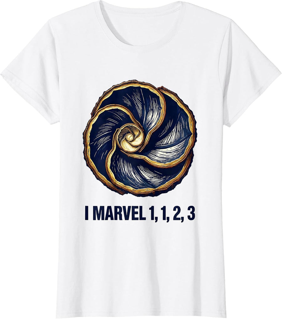 Women's I Marvel 1, 1, 2, 3 Fibonacci Golden Ratio Sacred Geometry T-Shirt - White
