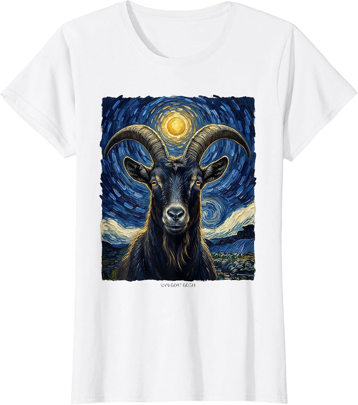 Van Goat Gogh Whimsical Art Meme Pet Lover Gift T-Shirt - White