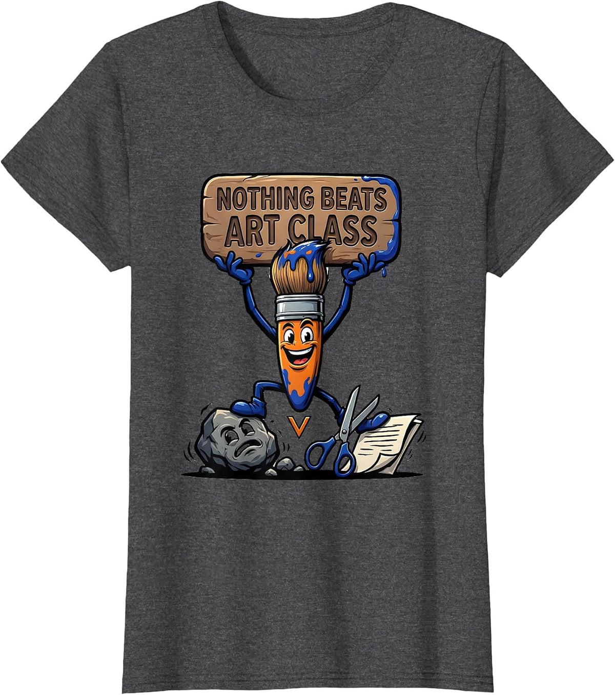 Women's Nothing Beats Art Class Cartoon Funny Back to School Grade T-Shirt - Dark Heather Grey