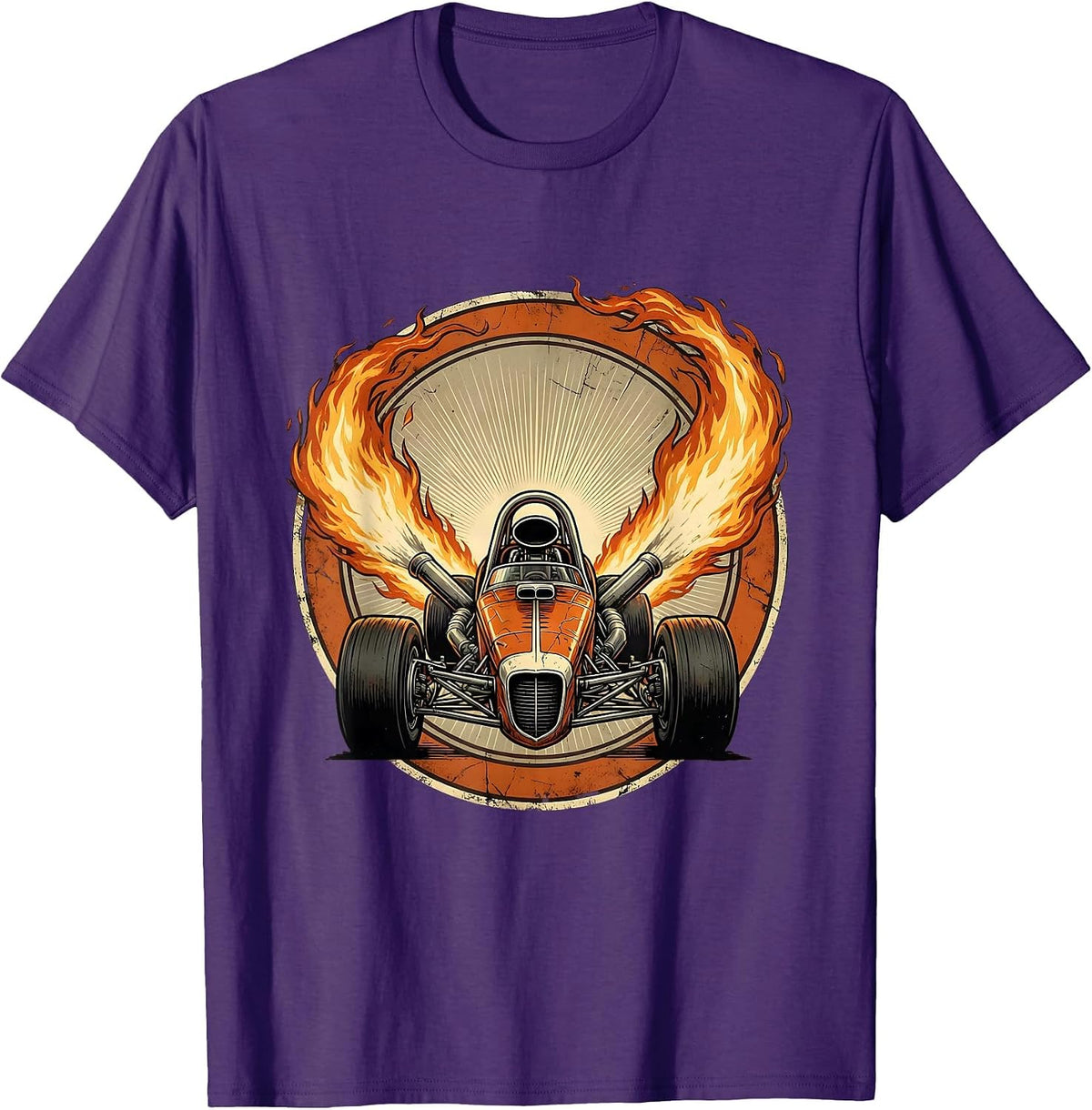 Men's Dragster Launch Massive Exhaust Flames Racing Graphic T-Shirt - Purple