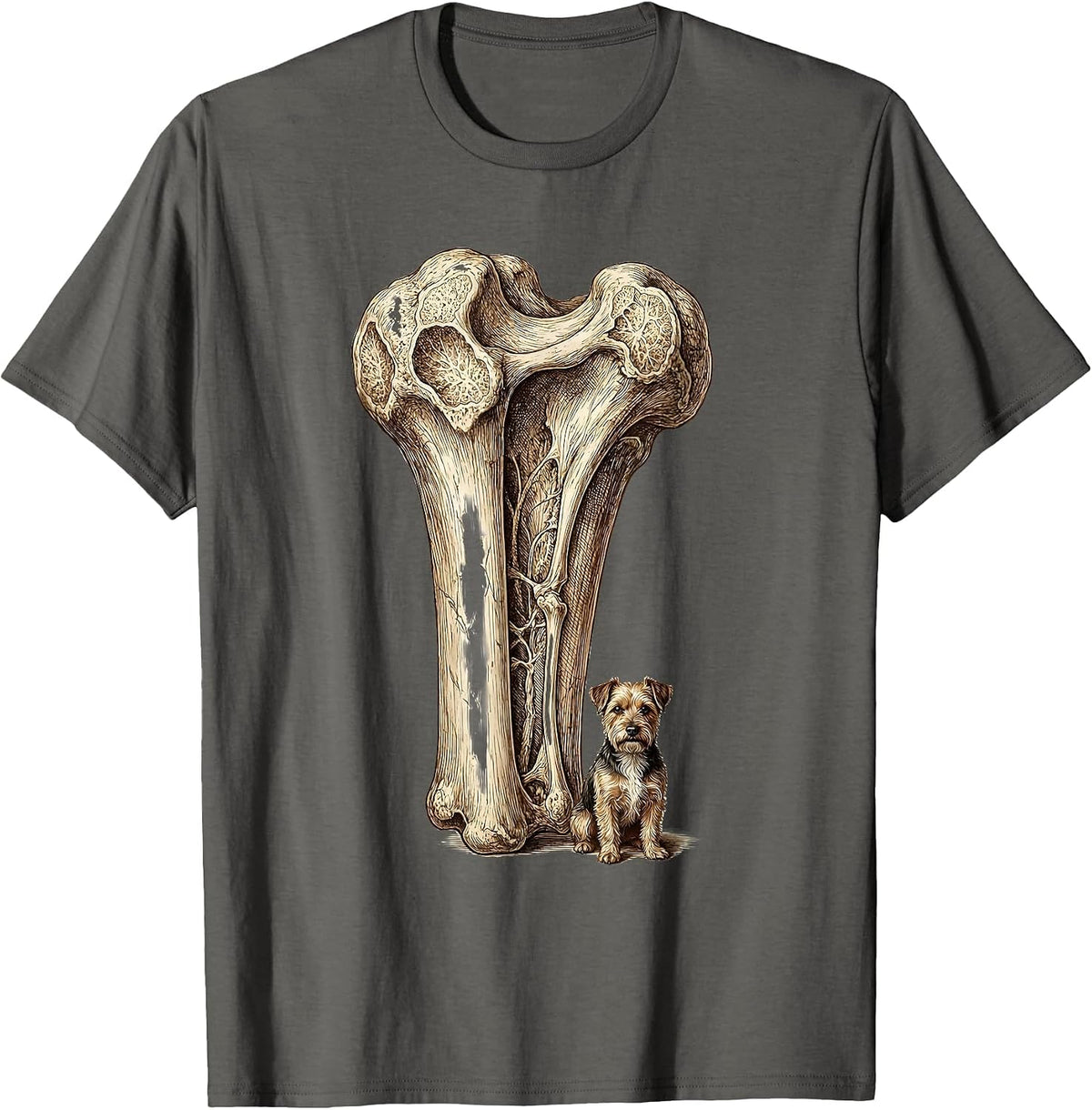 I Found This Humerus Proud Dog Bone Illustration T-Shirt - Asphalt Grey
