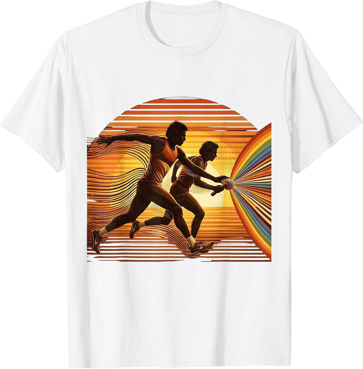 Men's Track Relay Baton Pass Sprinter Illustration T-Shirt - White