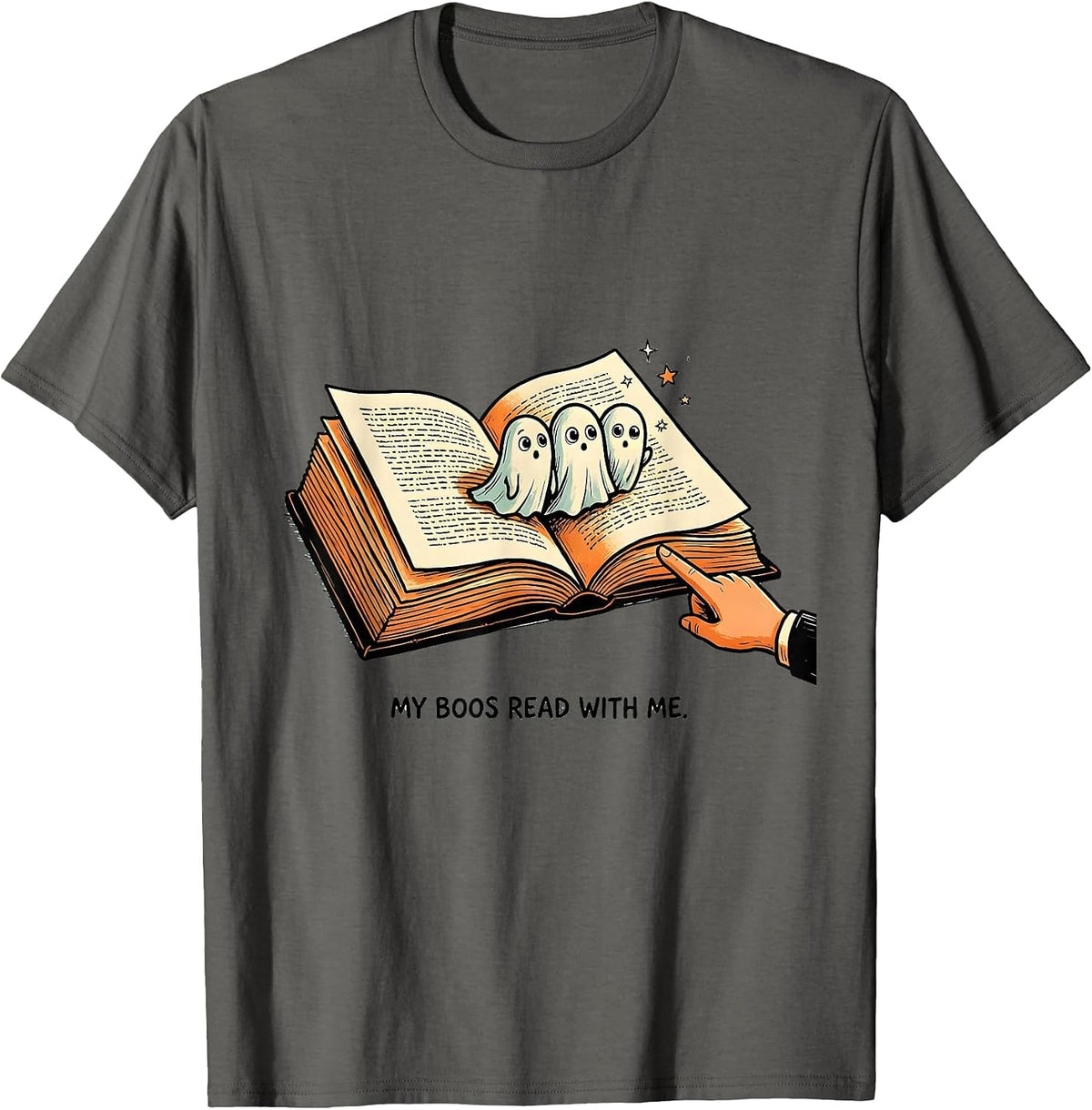 My Boos Read With Me Funny Teacher Ghost Halloween Costume T-Shirt - Asphalt Grey