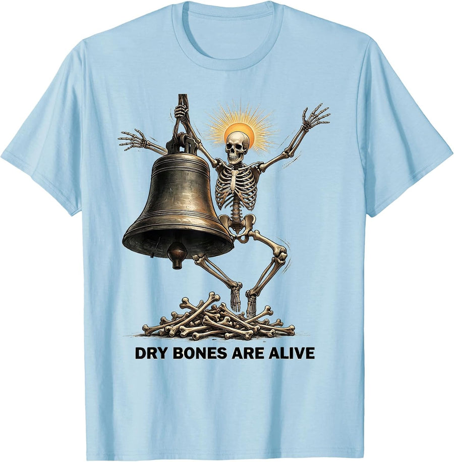 Men's Dry Bones Are Alive Funny Skeleton Christian Halloween Humor T-Shirt - Baby Blue
