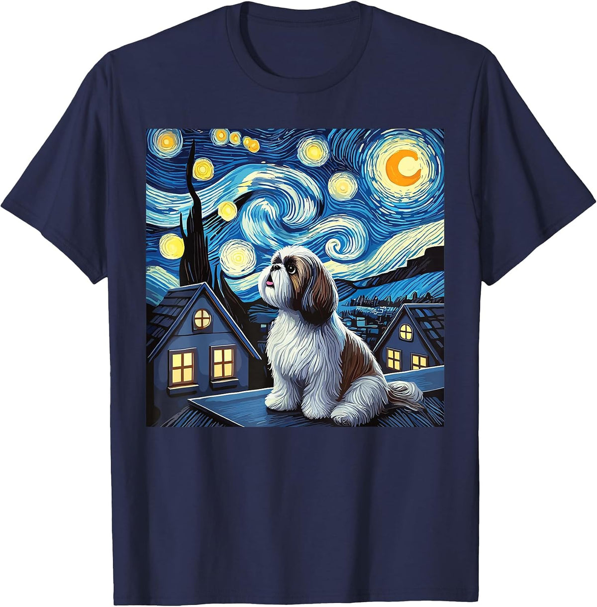 Shih Tzu Starry Night Sky T-Shirt - Navy Blue