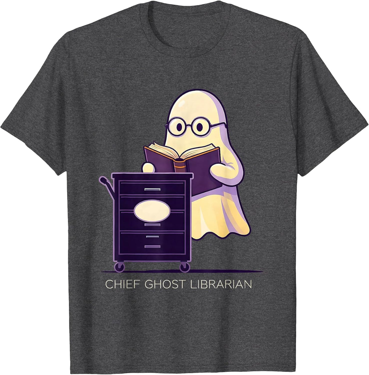 Men's Chief Ghost Librarian Funny Teacher Halloween Costume T-Shirt - Dark Heather Grey