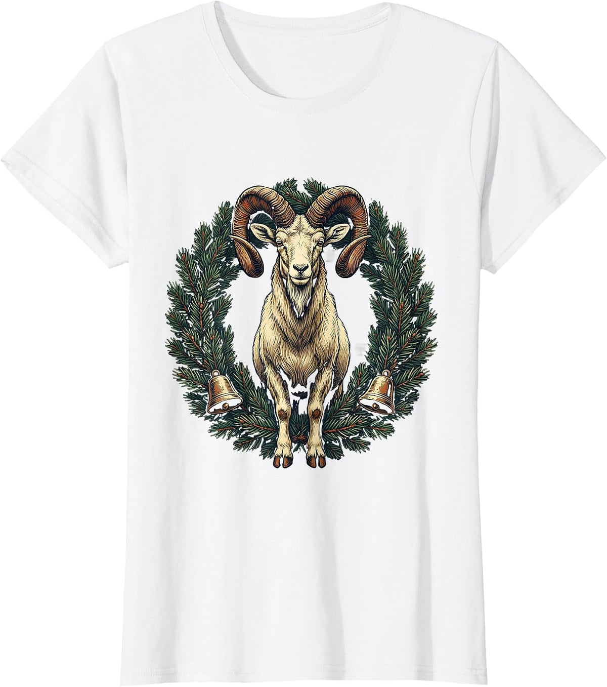 Women's Vintage Holiday Goat Tree Topper Novelty Christmas T-Shirt - White