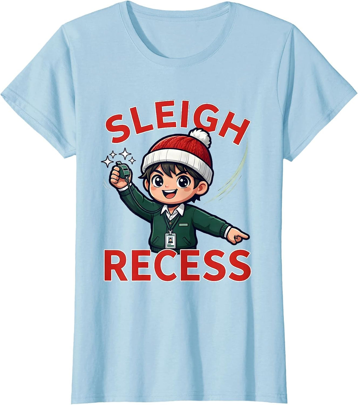 SLEIGH RECESS Funny Teacher Christmas School Staff T-Shirt - Baby Blue